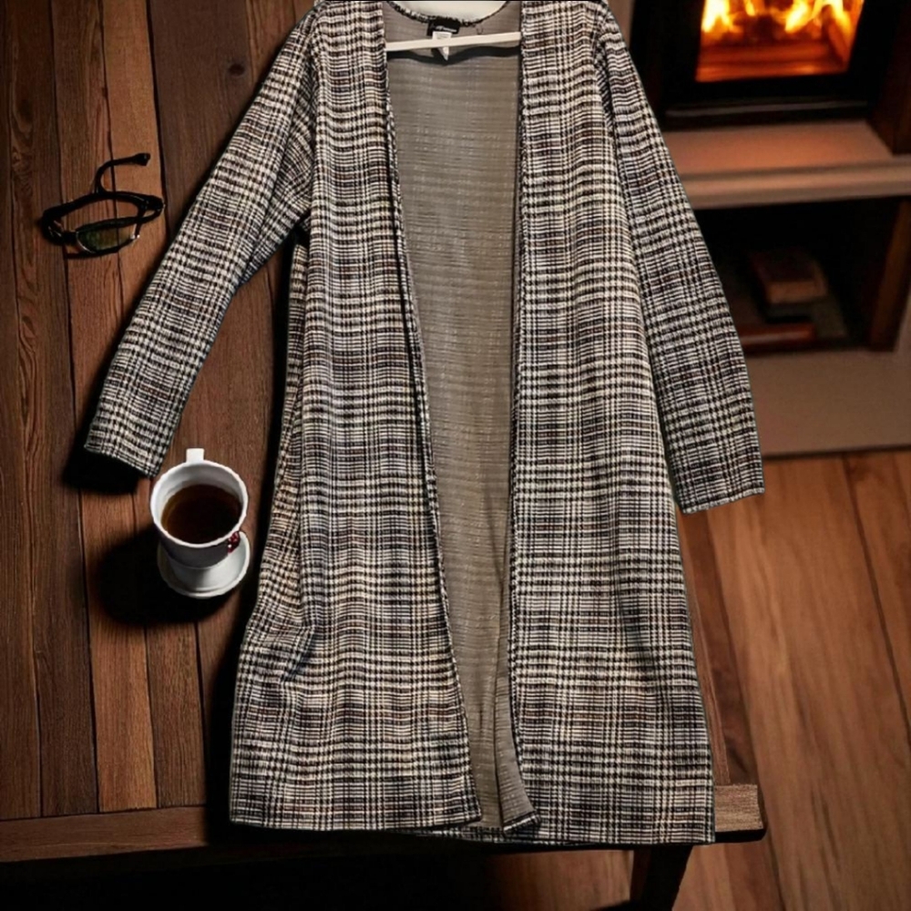 Plaid Open Front Cardigan